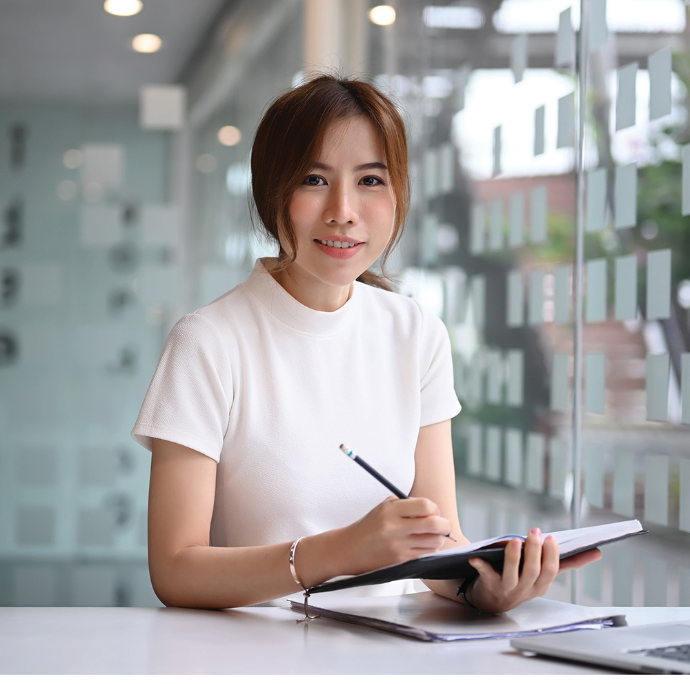 Business executive reviewing financial documents